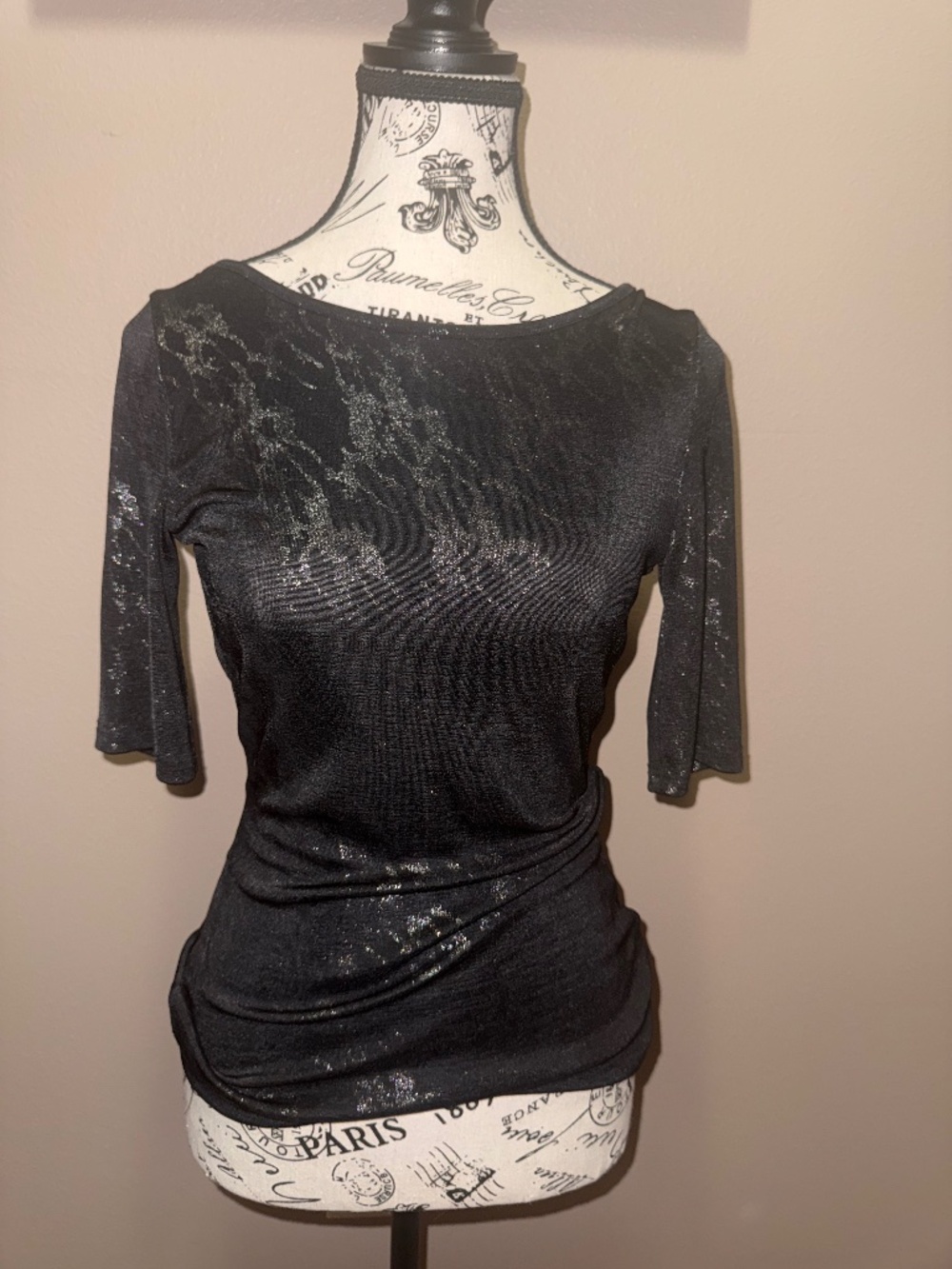 Vintage Y2K BKE Buckle Metallic Black Draped Open Back Top